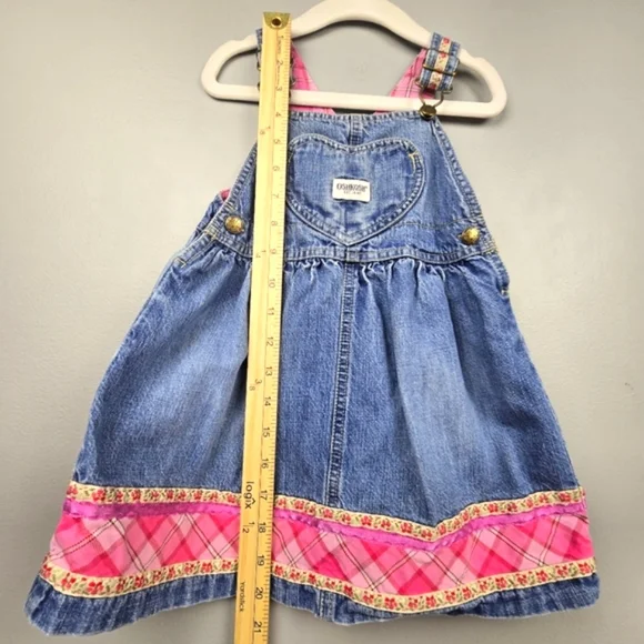 OSHKOSH B'GOSH Jean Overall Patchwork Dress Blue Pink Girls Size‎ 2T - Picture 9 of 9